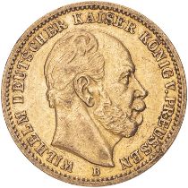 Germany: Prussia Wilhelm I 1877 B Gold 20 Mark Very fine, edge bruise (AGW=0.2305 oz.)