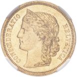 Switzerland 1883 Gold 20 Francs NGC MS 63 #2126812-036 (AGW=0.1867 oz.)