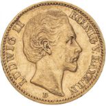 Germany: Bavaria Ludwig II 1876 D Gold 20 Mark Very fine (AGW=0.2305 oz.)