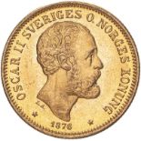 Sweden Oscar II 1876 ST Gold 20 Kronor Extremely fine (AGW=0.2593 oz.)