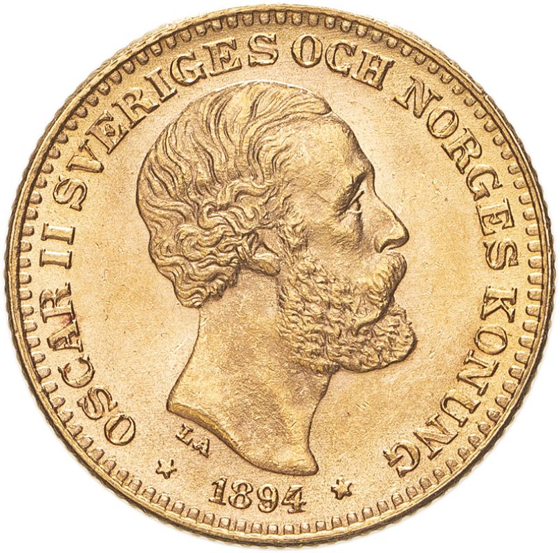 Sweden Oscar II 1894 EB Gold 10 Kronor Good extremely fine (AGW=0.1297 oz.)