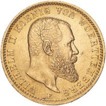 Germany: Württemberg Wilhelm II 1905 F Gold 20 Mark Good extremely fine (AGW=0.2305 oz.)
