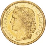 Switzerland 1883 Gold 20 Francs Extremely fine and lustrous (AGW=0.1867 oz.)