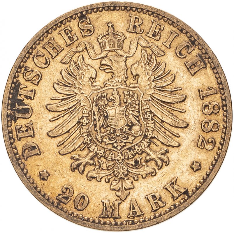 Germany: Prussia Wilhelm I 1882 A Gold 20 Mark Very fine (AGW=0.2305 oz.) - Image 2 of 2