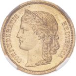Switzerland 1883 Gold 20 Francs NGC MS 64 #2126812-035 (AGW=0.1867 oz.)