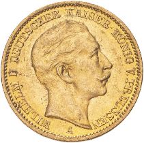Germany: Prussia Wilhelm II 1910 A Gold 20 Mark Slight bend, otherwise extremely fine (AGW=0.2305 oz