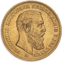 Germany: Prussia Friedrich III 1888 A Gold 20 Mark Extremely fine (AGW=0.2305 oz.)