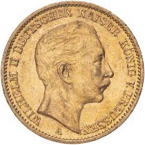 Germany: Prussia Wilhelm II 1909 A Gold 20 Mark Extremely fine (AGW=0.2305 oz.)