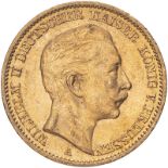 Germany: Prussia Wilhelm II 1909 A Gold 20 Mark Extremely fine (AGW=0.2305 oz.)