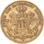 Germany: Hamburg 1875 J Gold 10 Mark Hanseatic city Very fine (AGW=0.1152 oz.)