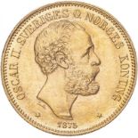 Sweden Oscar II 1875 ST Gold 20 Kronor Extremely fine (AGW=0.2593 oz.)