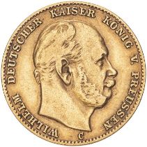 Germany: Prussia 1877 C Gold 10 Mark Wilhelm I Very fine (AGW=0.1152 oz.)