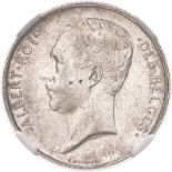 Belgium 1912 Silver 1 Franc Albert I NGC AU 58 #5880325-005