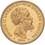 Sweden Oscar II 1895 EB Gold 10 Kronor About extremely fine (AGW=0.1297 oz.)