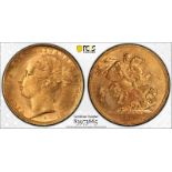 1881 S Gold Sovereign St George; W.W . Complete PCGS MS62 #83973665 (AGW=0.2355 oz.)