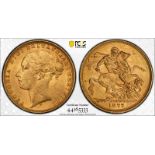 1877 M Gold Sovereign St George; Long Tail PCGS MS62 #44165333 (AGW=0.2355 oz.)