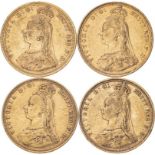 1888 S Lot of 4 Gold Sovereigns Various conditions (AGW=0.9420 oz.)