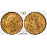 1880 M Gold Sovereign St George; Long tail PCGS MS62 #42485958 (AGW=0.2355 oz.)