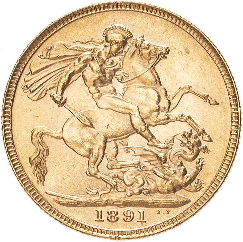 1891 Gold Sovereign Long tail About extremely fine (AGW=0.2355 oz.) - Image 2 of 2