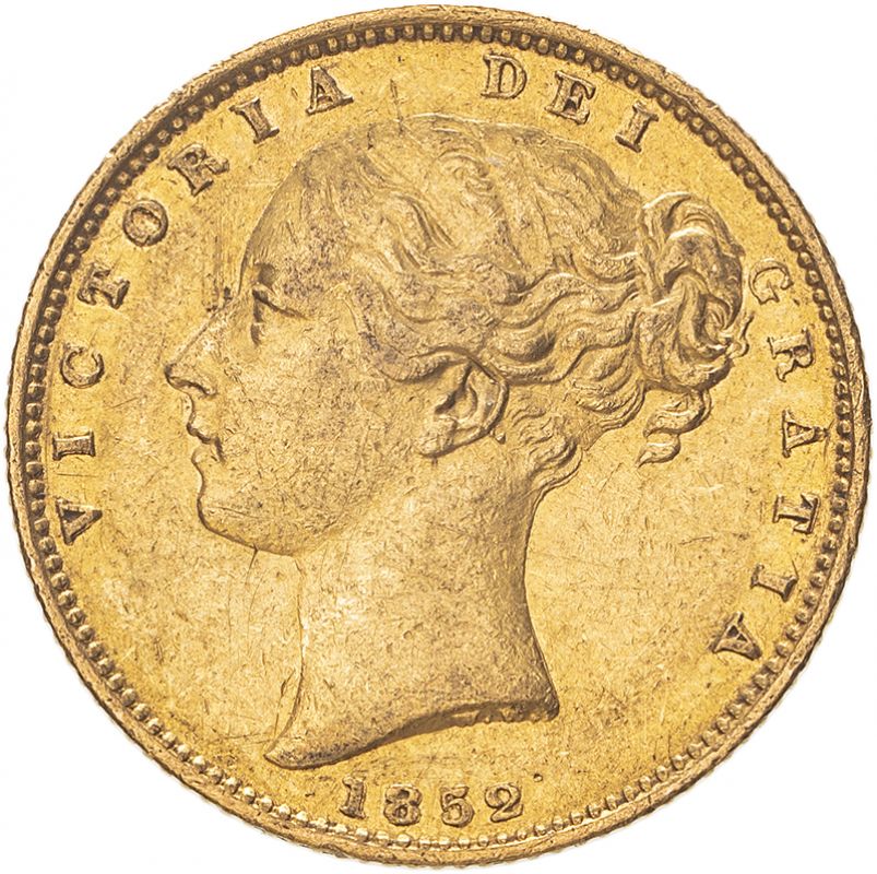 1852 Gold Sovereign Very fine, scratch (AGW=0.2355 oz.)