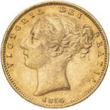 1855 Gold Sovereign WW raised About very fine (AGW=0.2355 oz.)