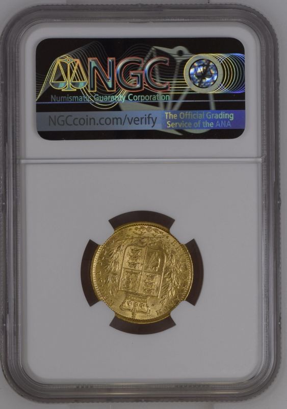 1860 Gold Sovereign Inverted A for V NGC AU 58 #5786663-017 (AGW=0.2355 oz.) - Image 4 of 4