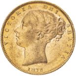 1872 Gold Sovereign Shield - die number Very fine (AGW=0.2355 oz.)