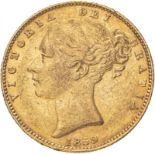1859 Gold Sovereign About very fine, edge knocks (AGW=0.2355 oz.)