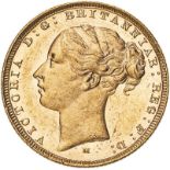 1883 M Gold Sovereign St George; WW Buried. Small B.P. Good very fine (AGW=0.2355 oz.)