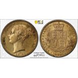 1862 Gold Sovereign Narrow date F over inverted A Single Finest PCGS AU58 #44871622 (AGW=0.2355 oz.)
