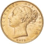 1873 Gold Sovereign Shield About extremely fine (AGW=0.2355 oz.)
