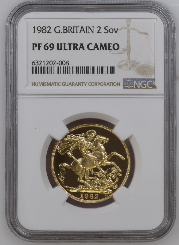 1982 Gold 2 Pounds (Double Sovereign) Proof NGC PF 69 ULTRA CAMEO #6321202-008 (AGW=0.4711 oz.) - Image 3 of 4