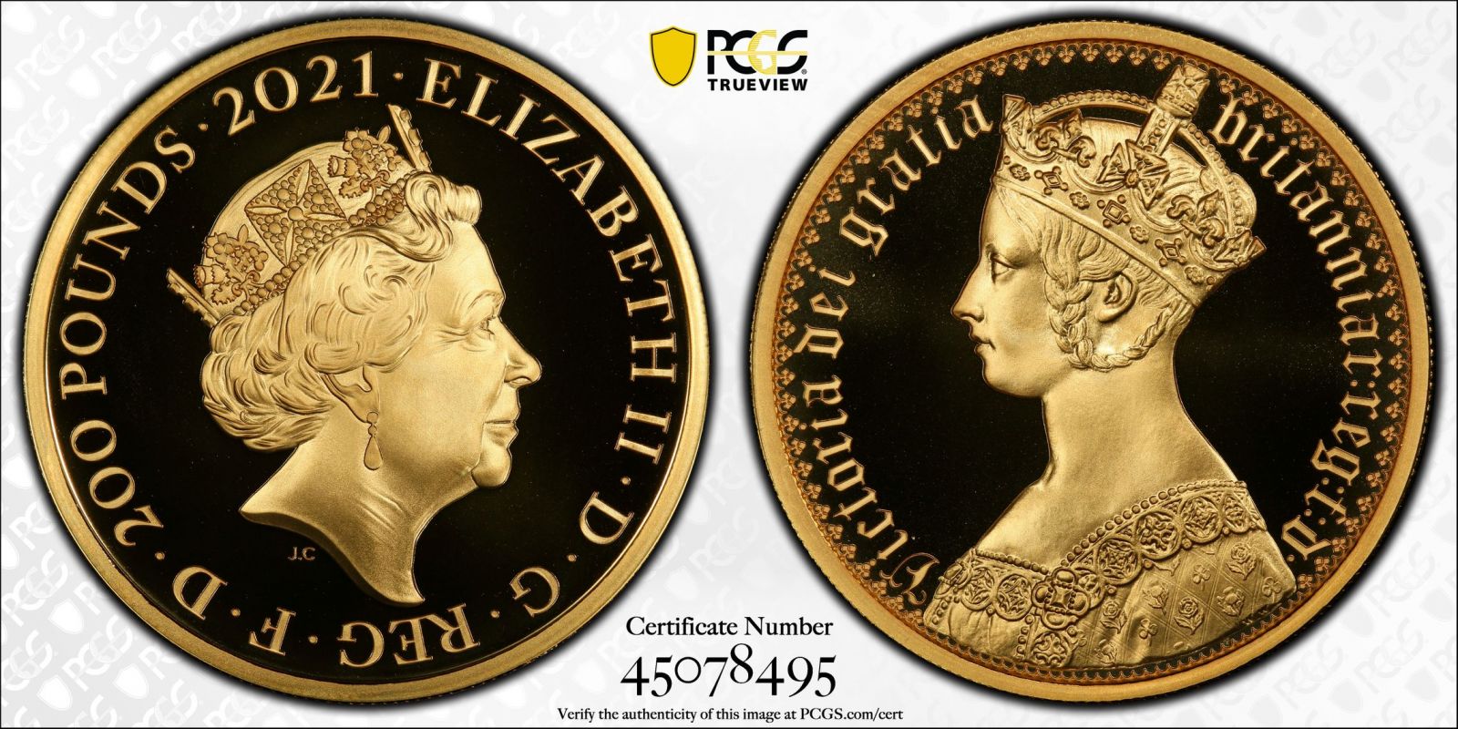 2021 Gold 200 Pounds (2 oz.) Queen Victoria Gothic Crown Proof PCGS PR70 DCAM #45078495 Box & COA