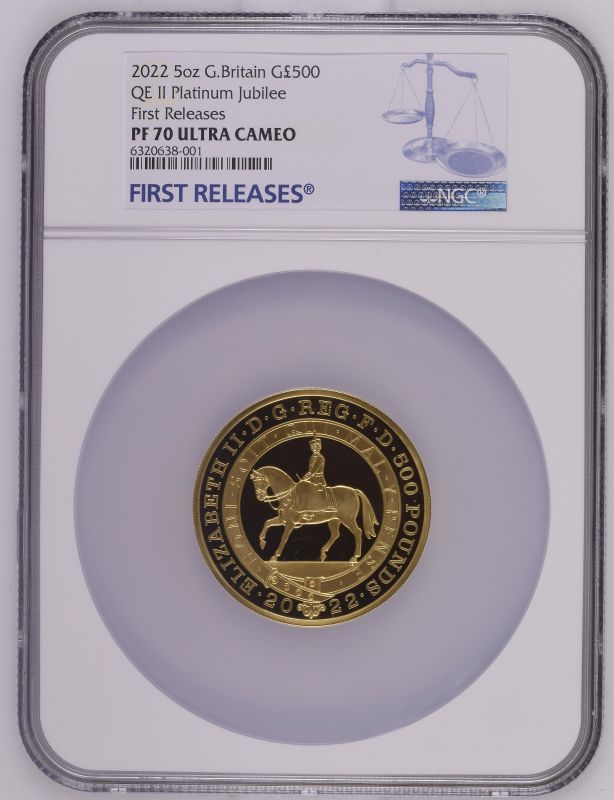 2022 Gold 500 Pounds (5 oz.) Platinum Jubilee Proof NGC PF 70 ULTRA CAMEO #6320638-001 Box & COA - Image 3 of 4