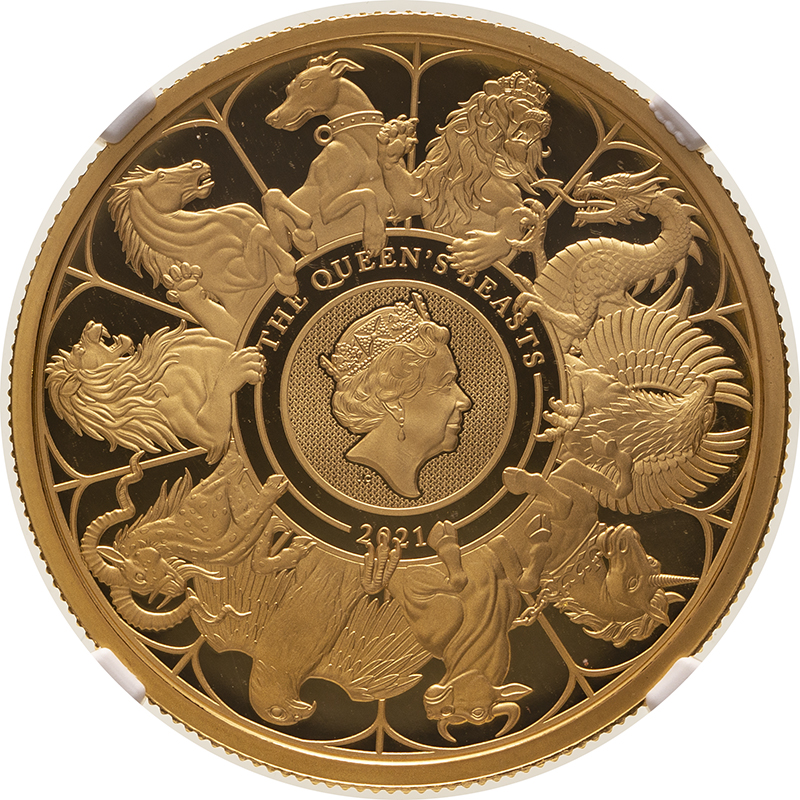 2021 Gold 100 Pounds (1 oz.) The Queen's Beasts 2021 Proof NGC PF 70 ULTRA CAMEO #6030953-001 Box & 