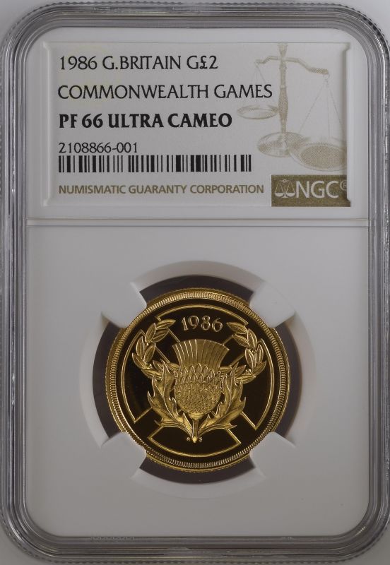 1986 Gold 2 Pounds XIII Commonwealth Games Proof NGC PF 66 ULTRA CAMEO #2108866-001 Box & COA (AGW=0 - Image 3 of 4