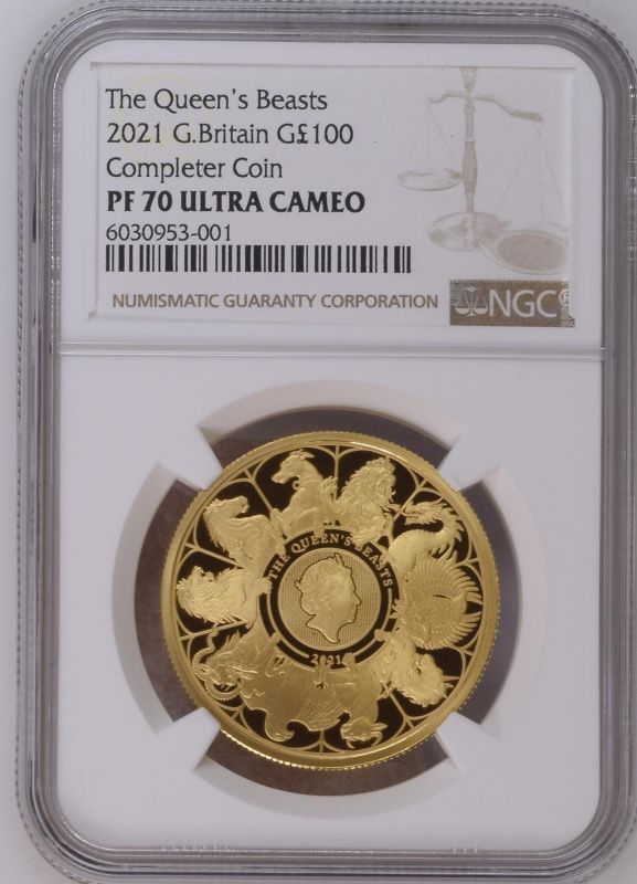 2021 Gold 100 Pounds (1 oz.) The Queen's Beasts 2021 Proof NGC PF 70 ULTRA CAMEO #6030953-001 Box &  - Image 3 of 4