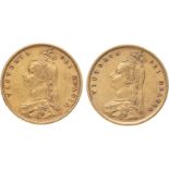 1890 Lot of 2 Gold Half-Sovereigns Various conditions (AGW=0.2353 oz.)