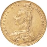 1887 M Gold Sovereign First Legend. Angled J Extremely Fine, Scarce (AGW=0.2355 oz.)
