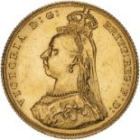 1887 Gold Sovereign Angled J. Good extremely Fine. Cleaned with hairlines. (AGW=0.2355 oz.)