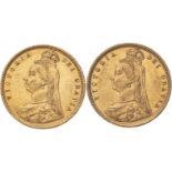 1890 Lot of 2 Gold Half-Sovereigns Very fine (AGW=0.2353 oz.)
