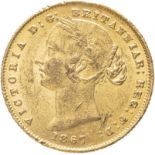 1867 SY Gold Sovereign Very Fine, reverse better. Two scratches on obverse (AGW=0.2355 oz.)