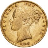 1849 Gold Sovereign About very fine, small edge knock on reverse (AGW=0.2355 oz.)