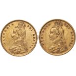 1890 Lot of 2 Gold Half-Sovereigns Various conditions (AGW=0.2353 oz.)