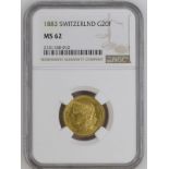 Switzerland 1883 Gold 20 Francs NGC MS 62 #2131168-012 (AGW=0.1867 oz.)