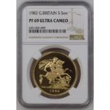 1982 Gold 5 Pounds (5 Sovereigns) Proof NGC PF 69 ULTRA CAMEO #6321202-009 (AGW=1.1777 oz.)