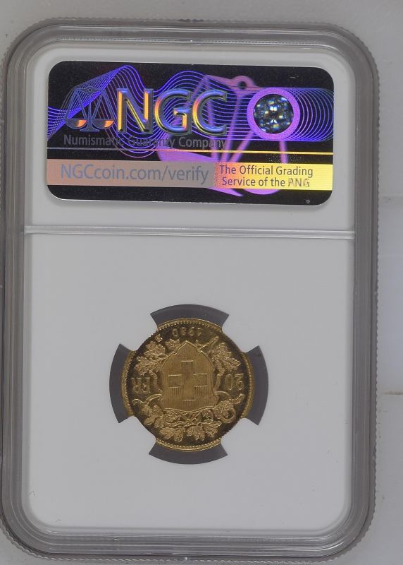 Switzerland 1930 Gold 20 Francs Vreneli NGC MS 65 PL #2131168-015 (AGW=0.1867 oz.) - Image 2 of 2