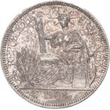 France: French Indochina 1908 A Silver 1 Piastre de commerce Extremely fine.