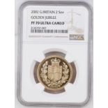 2002 Gold 2 Pounds (Double Sovereign) Golden Jubilee Proof Fine Milling NGC PF 70 ULTRA CAMEO #21227