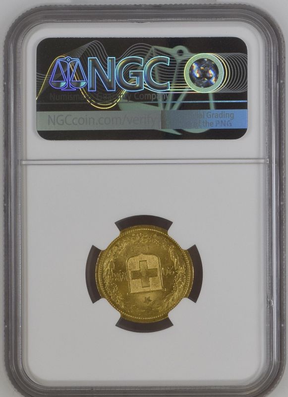 Switzerland 1883 Gold 20 Francs NGC MS 62 #2131168-011 (AGW=0.1867 oz.) - Image 2 of 2